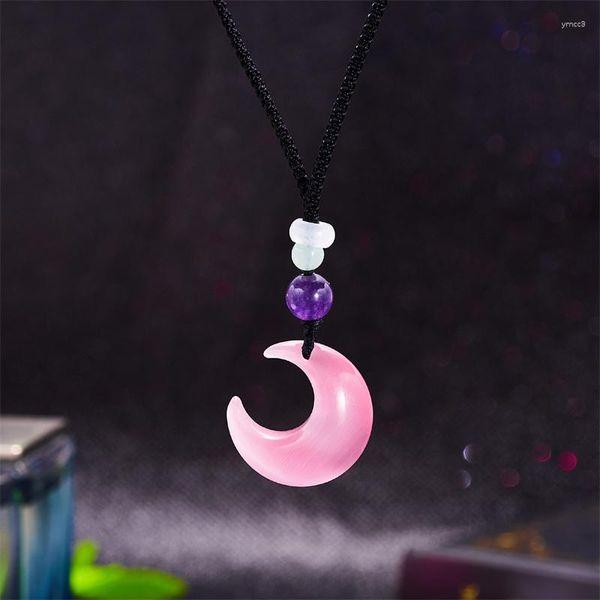 Collares colgantes Moda Opal Crescent Moon Pink Crystal Collar de piedra blanca para mujeres Niñas Joyería bonita Regalos de encanto