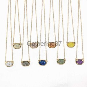 Hanger Kettingen Mode Ovale Druzy Choker Hanger Ketting voor Vrouwen Quartze Ovale Hanger Druzy Ketting Hot Selling J230725