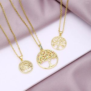 Colliers pendentifs Fashion Party Luxury Gold plaqué micro-infligé Zircon Tree Life Collier pour femmes bijoux Gift