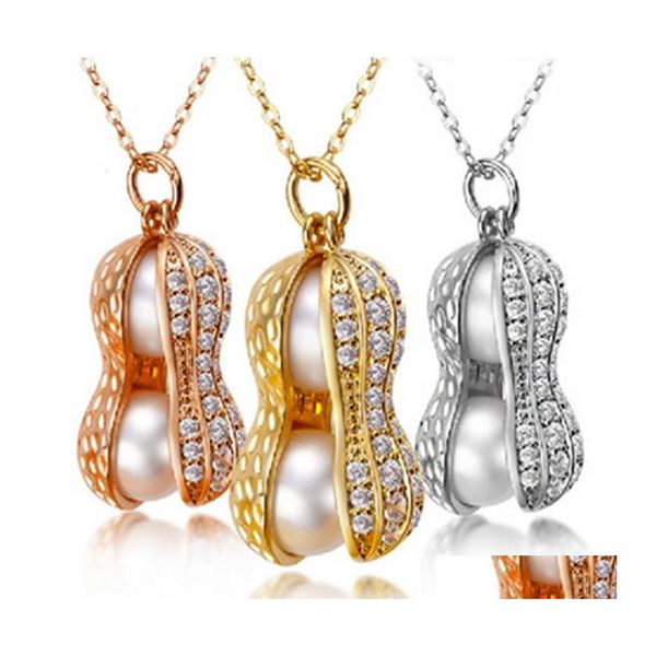 Pendentif Colliers Mode Cacahuète Cristal Collier Faux Imitation Perle Naturelle Or Sier Rose Chaîne Pour Femmes Bijoux Cadeau Drop Deli Otqyi