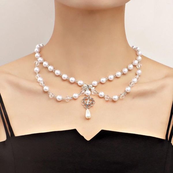 Pendentif Colliers Mode Collier de perles pour femmes Dainty Multicouche Longue Chaîne Collier Rétro Belle Coeur Bijoux Cadeau