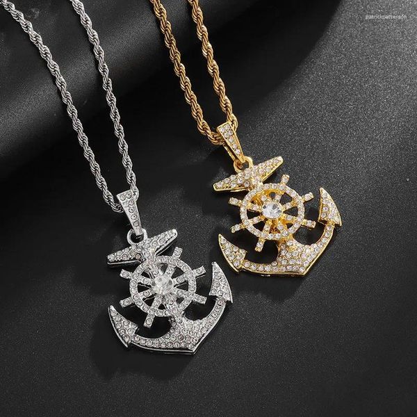 Pendentif Colliers Mode Personnalité Ancre Forme Design Collier Glacé Cubique Zircon Mariage Pour Femmes Hommes Hip Hop Rock Bijoux