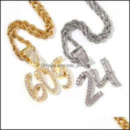 Hangende kettingen mode gepersonaliseerd 18k goud bling diamant cursief 09 digitale nummers hanger ketting aangepast sportnummer diy j dhuzp