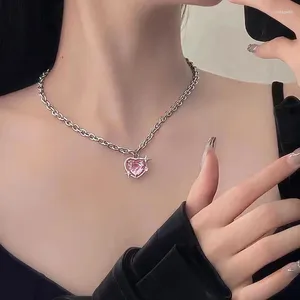 Pendentif Colliers Mode Rose Cristal Coeur Collier Pour Femmes Charme Cou Chaîne Saint Valentin Cadeau De Mariage Y2K Bijoux Collare
