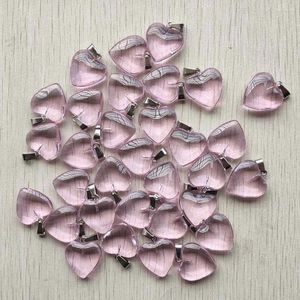 Pendentifs de colliers en verre rose, breloques en forme de cœur, accessoires de fabrication de bijoux, vente en gros, 50 pièces/lot