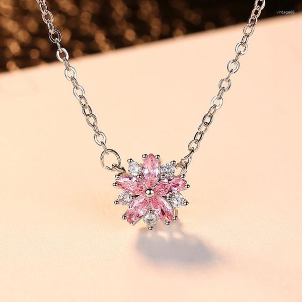 Collares pendientes moda rosa romántico flor de cerezo collar damas melocotón cadena de clavícula regalo de belleza fresca japonesa