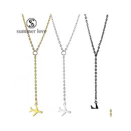 Pendentif Colliers Plan De Mode Avion Pendentifclavicule Collier Pour Femmes Or Sier Noir Y Forme Chaîne Couches Minuscule Bijoux Dainty Dh3Wx