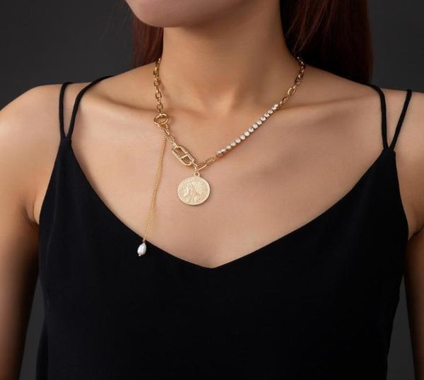 Colliers pendentifs Fashion Product Centing Multi-Clavicle Chain Trend Retro Round Round Naturel Perle Collier Femme8680249