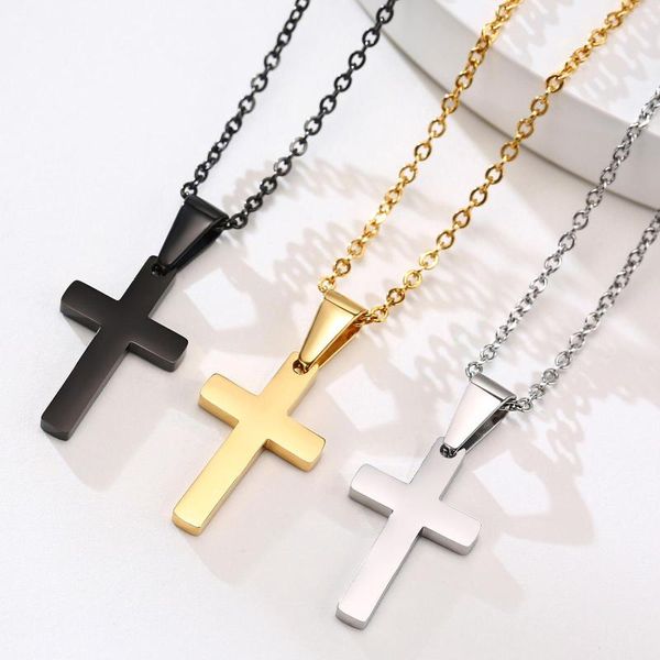 Collares colgantes Moda Punk Masculino Negro Cruz Color Oro Acero inoxidable Jesús Collar Joyería para hombres frescos Regalo