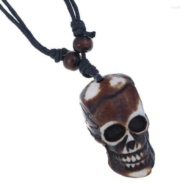 Pendentif Colliers Mode Punk Hommes Gothique Crâne Collier Rétro Yak Os Sculpté Squelette Déclaration Réglable Longue Chaîne Femmes Rock Bijoux