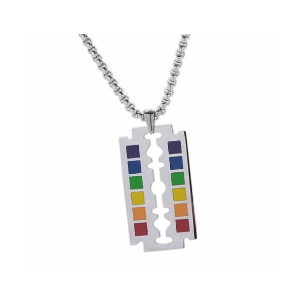 Pendentif Colliers Mode Arc-En-Gay Pride Collier Lame De Rasoir De Sécurité Hip Hop Amour Lesbien Perlé Chaîne Jewelrypendant Drop Delive Dhch0