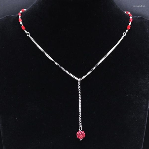 Pendentif Colliers Mode Rouge Cristal Ras Du Cou Fille Été Baroque En Acier Inoxydable Gland Chaîne Clavicule Collier Pour Femmes Bijoux