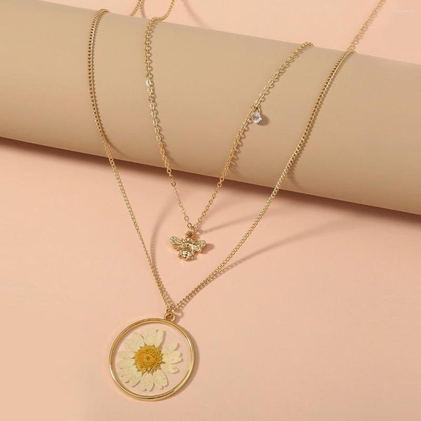 Pendentif Colliers Mode Résine Daisy Fleur Séchée Plante Collier Artificiel Ras Du Cou Clavicule Chaîne Pour Femmes Bijoux De Fête