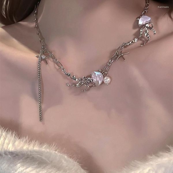 Collares colgantes moda resina medusas estrella de mar collar de perlas para mujeres borla clavícula clavícula declaración gótica regalos de joyería
