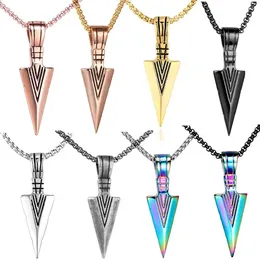 Pendentif Colliers Mode Rétro Flèche En Acier Inoxydable Arrowhead Collier Coloré Pour Hommes Lui Punk Bijoux 24 pouces