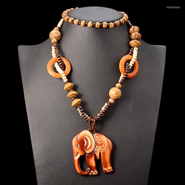 Pendentif Colliers Mode Rétro Vêtements Accessoires Bois Éléphant Hommes Et Femmes Bijoux Long Collier