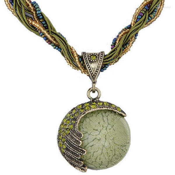 Pendentif Colliers Mode Rétro Tempête Femmes Collier Ethnique Paon Gem Pierre Précieuse Température Riz Perle Chandail Chaîne Femmes