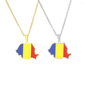 Pendentif Colliers Mode Roumanie Carte Drapeau Couleur Argent/Or Couleur Collier Roumain Pour Femmes Hommes Bijoux Cadeaux Ethniques