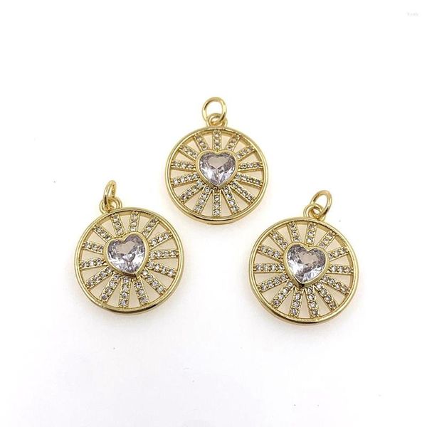 Collares pendientes Moda Amor romántico Corazón Ahueca hacia fuera Zirconia cúbica redonda Collar chapado en oro Accesorios para mujeres Encantos Joyería