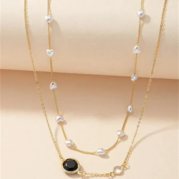 Pendentif Colliers Mode ronde cristal coeur forme fausse perle chaîne collier pour femmes femme vintage boho baroque couleur or bijoux