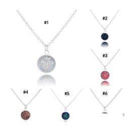 Collares colgantes Moda Ronda Druzy 6 colores Bling Piedra Natural Drusy Charm Link Collar de cadena para mujeres Joyería de lujo Regalo Dro Otcfm