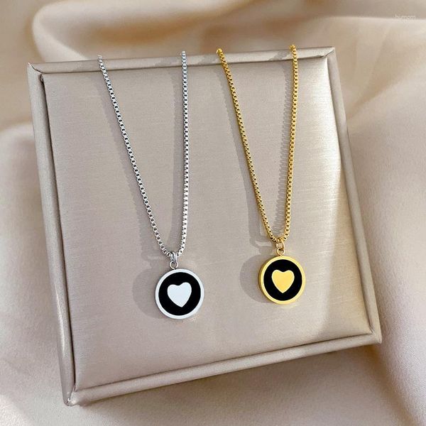 Pendentif Colliers De Mode Coeur Rond Pour Les Femmes En Acier Inoxydable Or Couleur Boîte Chaîne Sautoirs De Mariage De Noël Bijoux Cadeau BFF