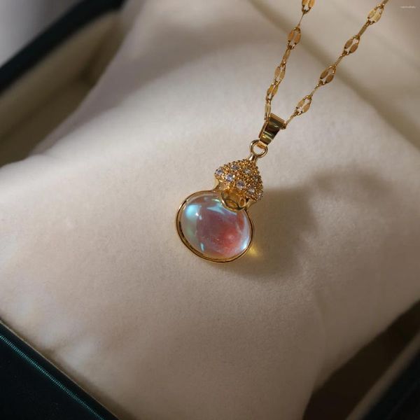 Pendentif Colliers Mode Shine Opal Collier Gourd Forme Moonstone Clavicule Chaîne Pour Femmes Charme Bijoux Cadeaux