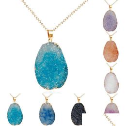 Hanger Kettingen Mode Glanzende Druzy Irregar Natuurlijke Kristal Kwarts Steen Gouden Kettingen Voor Vrouwen Luxe Sieraden Cadeau In Bk Drop Delive Dhooc