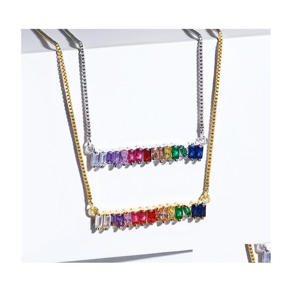 Pendentif Colliers De Mode Sier Or Haute Qualité Cubique Zircone Diamant Collier Arc-En-Couleur Cz Pierre Pour La Fête De Mariage Drop Deliv Dhv0Y