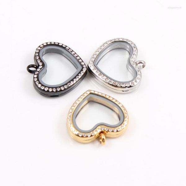 Collares colgantes Moda Plata Negro Oro Corazón 316L Acero inoxidable Living Locket flotante