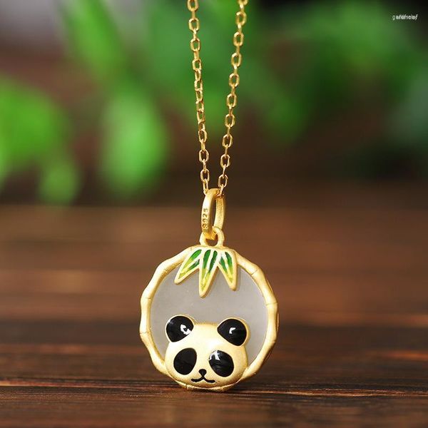 Pendentif Colliers Mode Argent Couleur Chaîne Collier Panda Bambou Bijoux Pour Femme Cadeau
