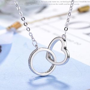 Pendentif colliers mode couleur argent rond et coeur cercle CZ zircone pendentifs pour femmes cadeau Kolye tour de cou chaîne Collares