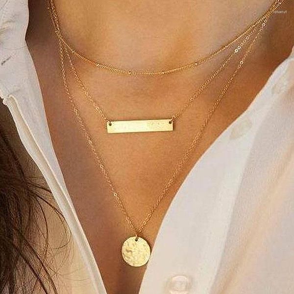 Collares colgantes Moda Plata Chapado en oro Collar de monedas Diseño simple Barra de múltiples niveles 3 capas para mujeres