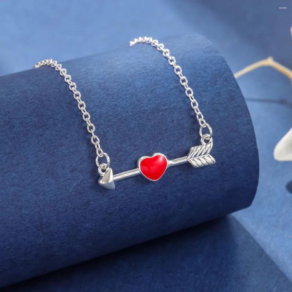 Collares colgantes Moda Chapado en plata Primera vista Amor Flecha en forma de corazón rojo