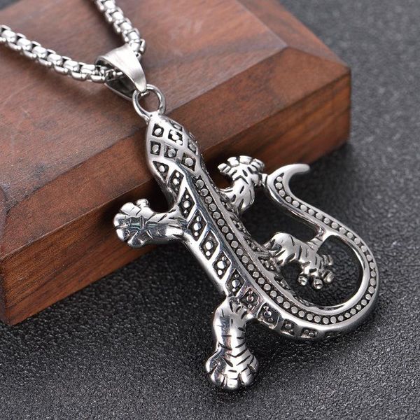 Pendentif Colliers Mode Simple Animal Titane Acier Gecko Hommes Et Femmes Coulée Collier