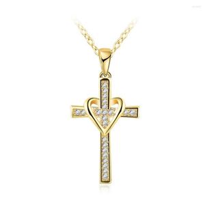 Pendentif Colliers Mode Simple Croix Collier Or Couleur Cristal Jésus Pour Hommes Femmes Couple Bijoux Cadeau En Gros