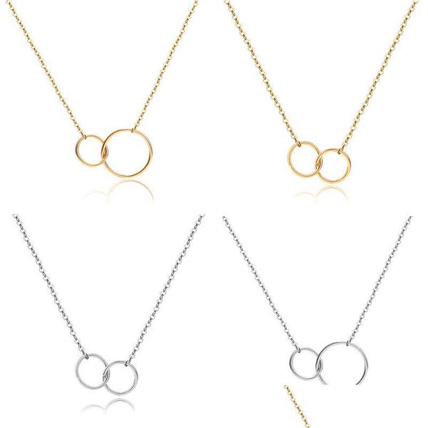 Collares pendientes Moda Simple Doble Círculo Encantos de viento para mujeres Accesorios Número 8 Oro Sier Collar de cadena de cobre Gi Dhgarden Dhdtr