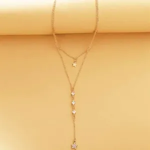 Colliers pendentifs Fashion Simple Gold Color longue chaîne Crystal pentagram Collier à file