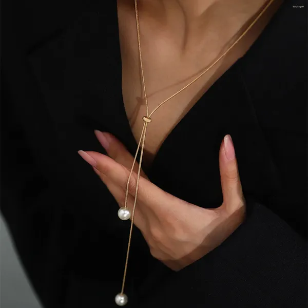 Collares colgantes Moda Simple Color Oro Perla Para Mujeres Borla Larga Diseño Diseño Clavícula Cadenas Collar Joyería Collares Elegante
