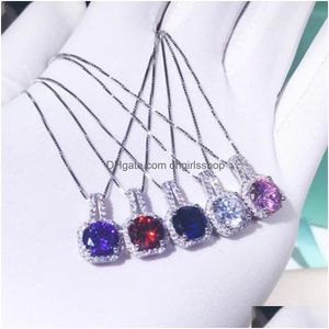 Hanger Kettingen Mode Eenvoudige Sieraden Cz Ketting 925 Sterling Sier 0,6G Ronde Cut 5A Zirkonia Partij Sleutelbeen Choker Box Chai Dhiw1