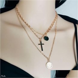 Collares pendientes Moda Cruz Religiosa Simple Collar de Mujer Mtilayer Aleación Collar de Lentejuelas Cadena Jewelrypendant Drop Delivery Jewe Dhyin