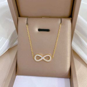 Hanger Kettingen Mode Eenvoudig Roestvrij Staal Infinity Hanger Ketting voor Vrouwen Klassieke Lucky Zirkoon Love You Forever Sieraden Verjaardagscadeau J230601