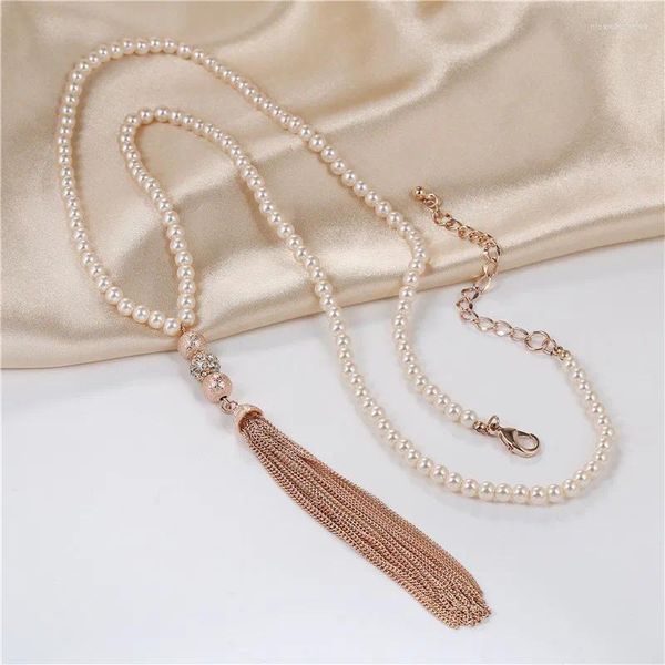 Pendentif Colliers Mode Simple Tempérament Lumière Luxe Longue Frange Perle Collier Femelle Exagérée Créative Chandail Chaîne Pour Les Femmes