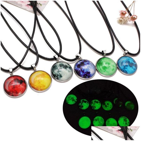 Collares pendientes Moda Bola de cristal de un solo lado Estrella que brilla intensamente Hecho a mano Tiempo Gema Universo Collar Uni Luminoso Planeta Joyería Regalo Gota Del