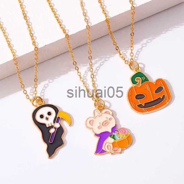 Mode crâne chauve-souris fantôme citrouille Halloween émail pendentif collier pour Couple fête bijoux collier en gros envoyer amis cadeau x1009