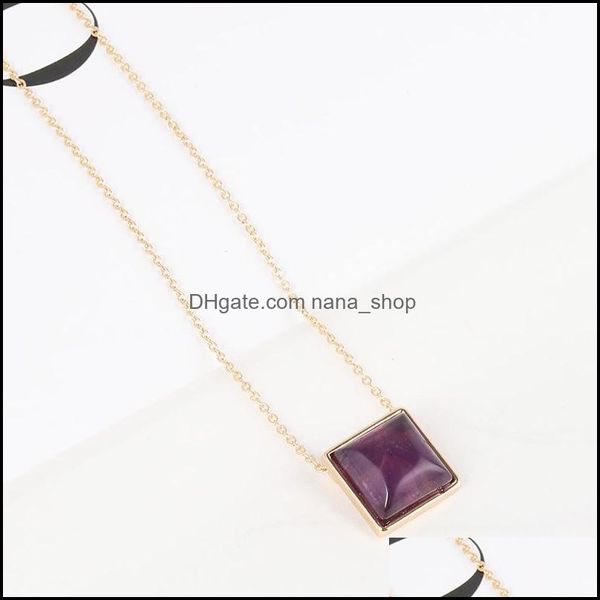 Colliers pendants Fashion carr￩ Amethyst Blue Pink Quartz Turquoise Collier de pierre naturelle Colliers plaqu￩s or Dhseller2010 Dhtzr