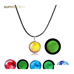 Collares pendientes Moda Acero inoxidable Neba Collar Resplandor en el espacio oscuro Universo Cristal Galaxia Sistema solar con gota luminosa Otjt5