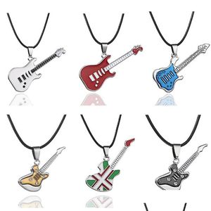 Pendentif Colliers De Mode En Acier Inoxydable Guitare Collier Pour Hommes Pendentifs En Cuir Chaîne Mâle Drop Delivery Bijoux Dhobj