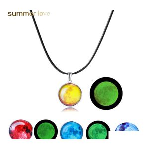 Pendentif Colliers Mode En Acier Inoxydable Neba Collier Glow In The Dark Space Universe Glass Galaxy Solar System Avec Luminous Drop Otjt5