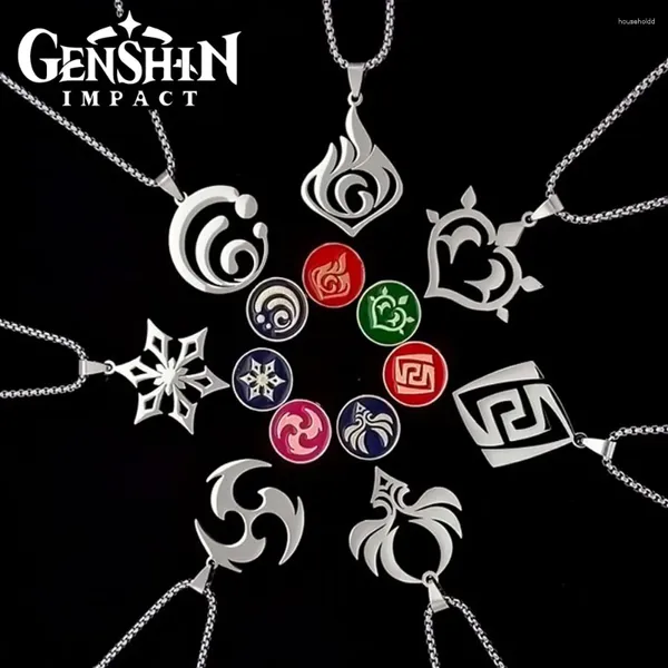 Pendentif Colliers Mode Acier inoxydable Genshin Impact Collier Eye of God Seven Element Game Thème pour hommes Femmes Anime Cosplay Bijoux